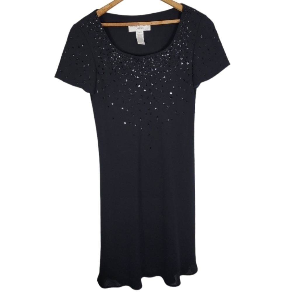 NWT Jones New York Black Party Dress with Sequin Necklines, size 4